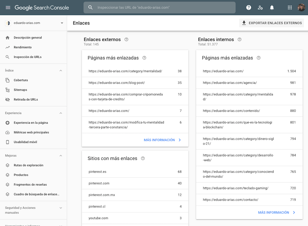 Enlaces search console