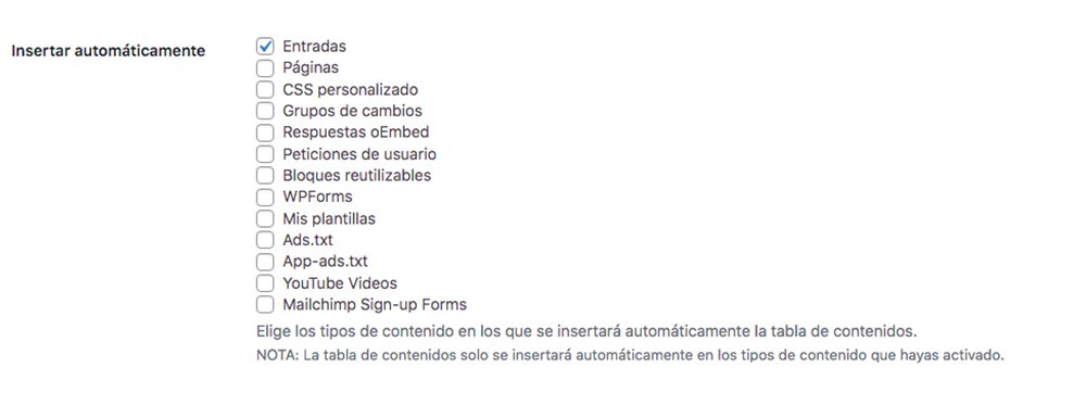 Insertar tabla de contenidos