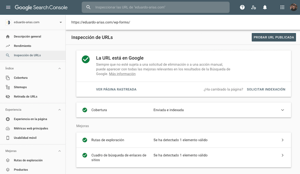 Inspección de url google search console