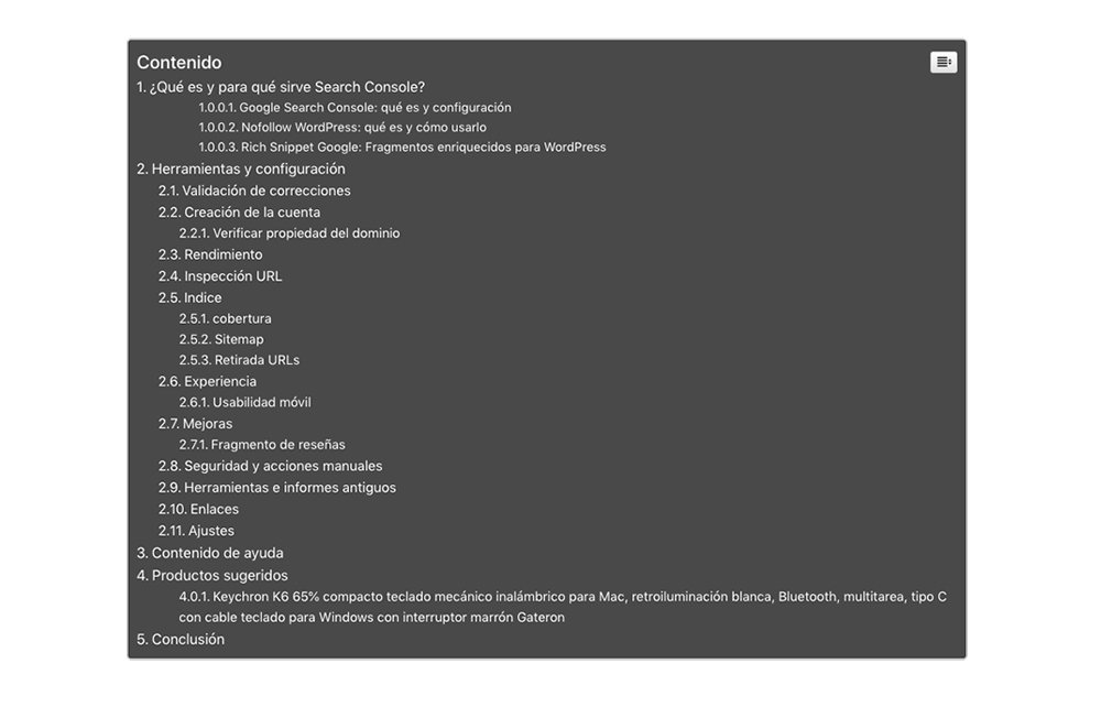 tabla de contenido para wordpress